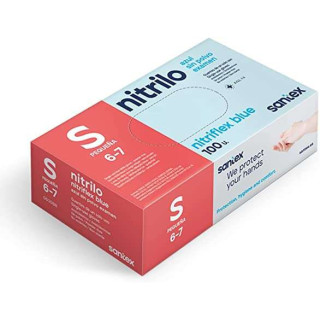 Santex Nitriflex Blue Pack de 100 Guantes de Nitrilo para Examen Talla S - 3.5 gramos - Sin Polvo - Libre de Latex - No Esteril