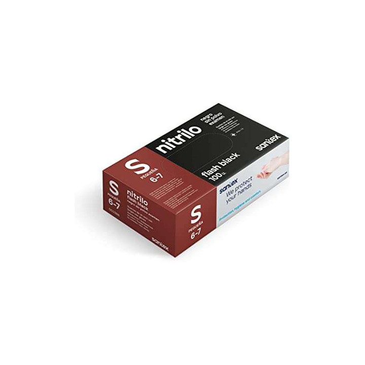Santex Flash Black Pack de 100 Guantes de Nitrilo Talla S - 6 gramos - Sin Polvo - Libre de Latex - No Esteriles - Color Negro