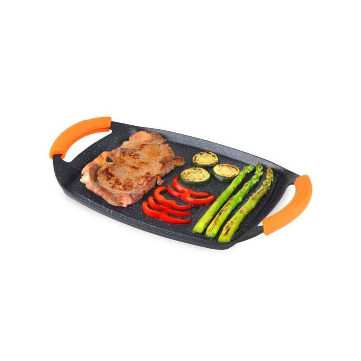 Orbegozo GDB 3600 Plancha Grill de Aluminio Fundido - Recubrimiento de Piedra Antiadherente - Asas de Goma Extraibles - Apto pa