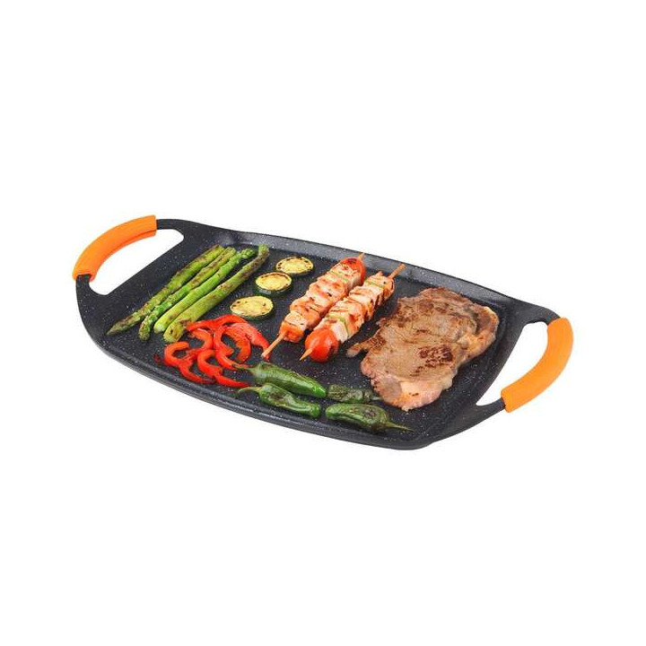 Orbegozo GDB 4700 Plancha Grill de Aluminio Forjado - Antiadherente de Piedra - Asas de Goma Extraibles - Diseño Ergonomico -