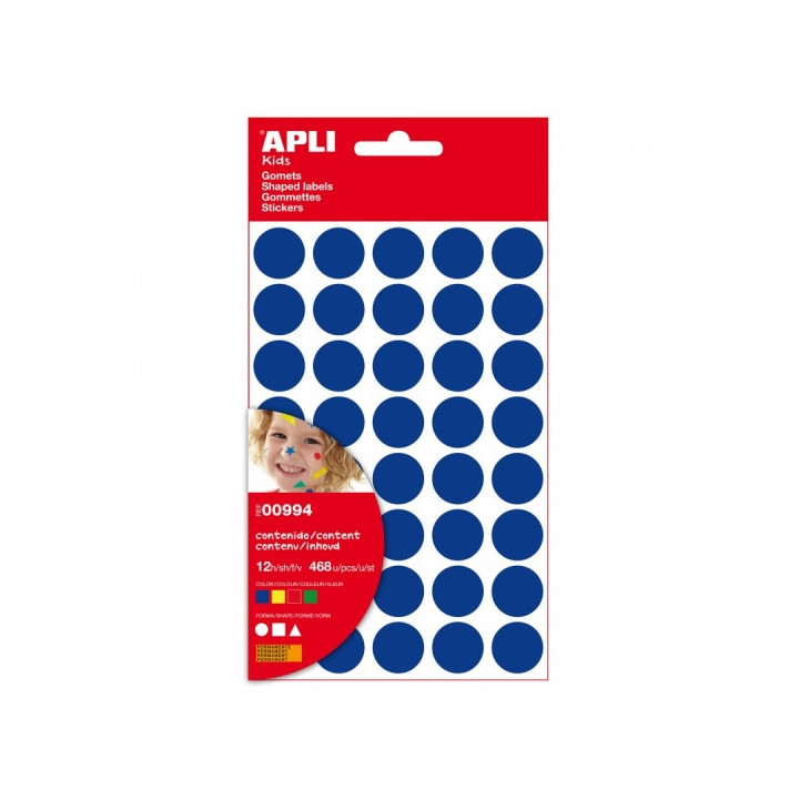 Apli Bolsa de Gomets Adhesivo Permanente - 468 Gomets - Desarrolla Psicomotricidad y Creatividad - Adhesivo Base Agua - Color A