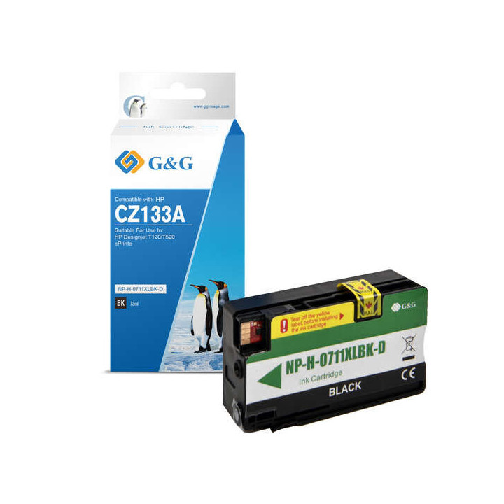 G&G HP 711XL Negro Cartucho de Tinta Pigmentada Generico - Reemplaza CZ133A/CZ129A