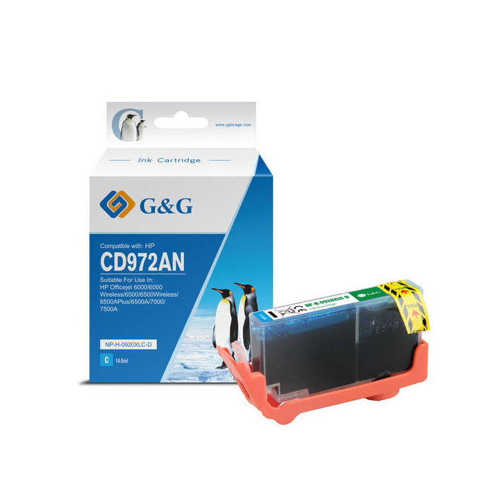 G&G HP 920XL Cyan Cartucho de Tinta Generico - Reemplaza CD972AE