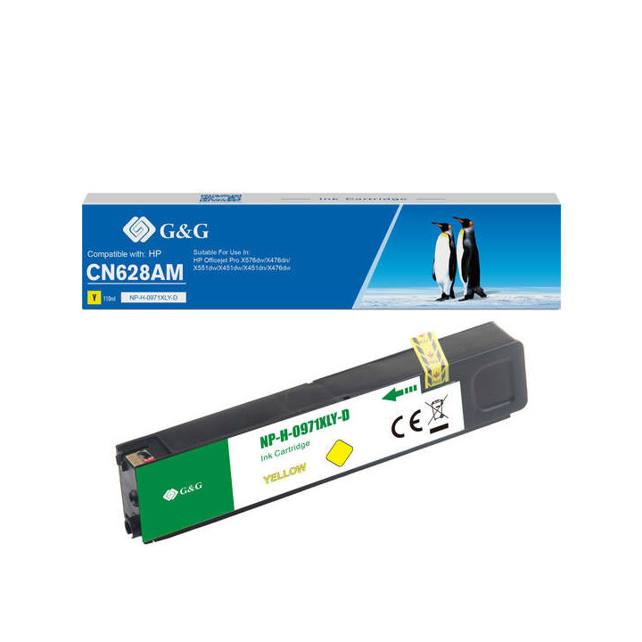 G&G HP 971XL Amarillo Cartucho de Tinta Pigmentada Generico - Reemplaza CN628AE/CN624AE