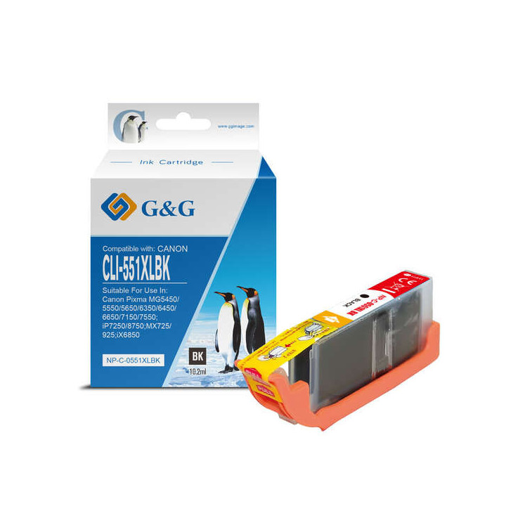 G&G Canon CLI551XL Negro Cartucho de Tinta Generico - Reemplaza 6443B001/6508B001