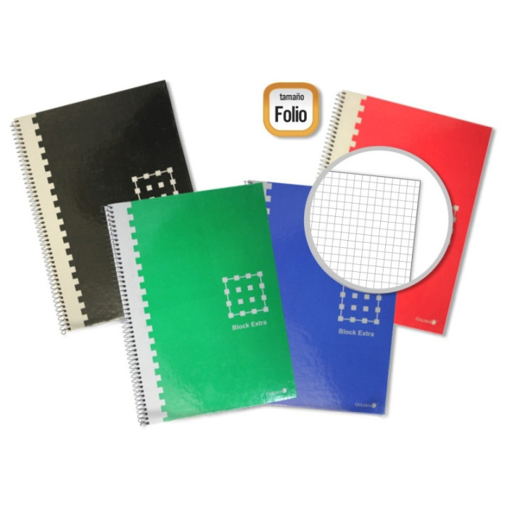 Golden Cuaderno Espiral Folio 80 Hojas 60grs. Cuadricula - Margen Remarcado - Tapa Extradura - Colores Surtidos