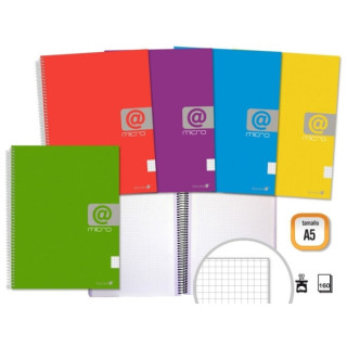 Golden Cuaderno Espiral A5 160 Hojas 60grs Cuadricula - Hojas Microperforadas con 4 Taladros y 4 Bandas de Color - Tapa Resiste