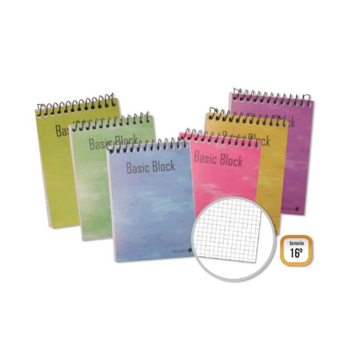 Golden Cuaderno Espiral Superior 16º Apaisado (102x71mm) 80 Hojas 60gr Cuadricula - Tapa Plastificada - Margen Remarcado - Col