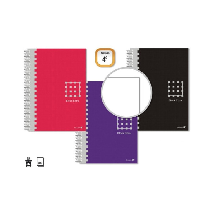 Golden Cuaderno Espiral 4º 80 Hojas 60grs Liso - Margen Remarcado - Tapa Extradura - Colores Surtidos