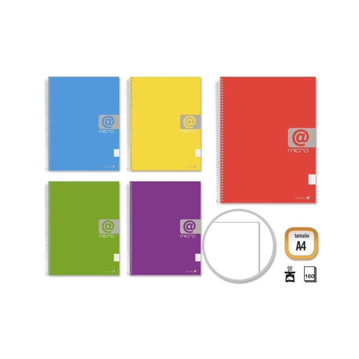 Golden Cuaderno Espiral A4 160 Hojas 60grs Liso - Hojas Microperforadas con 4 Taladros y 4 Bandas de Color - Tapa Resistente Fo
