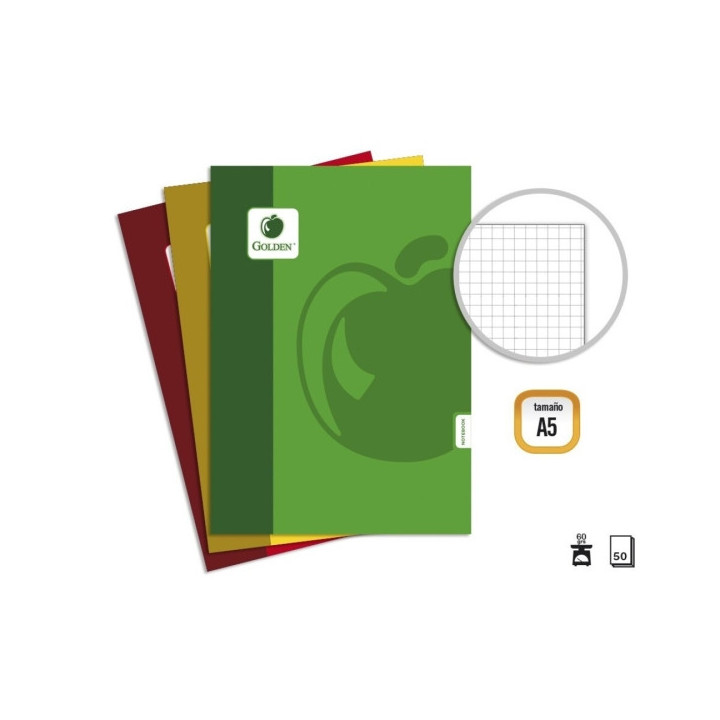 Golden Basic Pack de 10 Libretas Grapadas A5 50 Hojas 60grs Cuadricula - Colores Surtidos