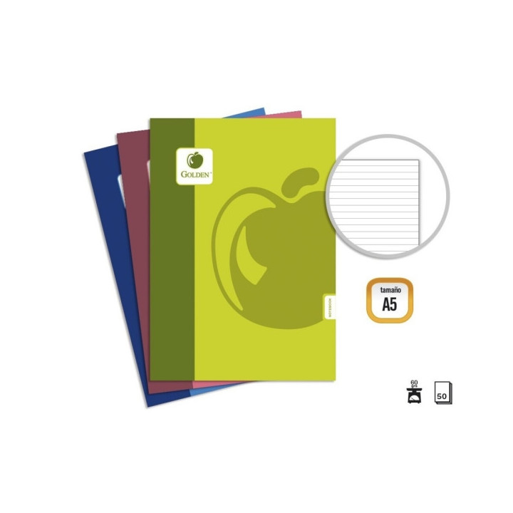 Golden Basic Pack de 10 Libretas Grapadas A5 50 Hojas 60grs 1 Raya - Colores Surtidos