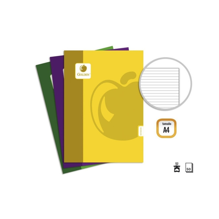 Golden Basic Pack de 10 Libretas Grapadas A4 50 Hojas 60grs Pautada - Colores Surtidos