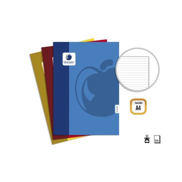 Golden Basic Pack de 10 Libretas Grapadas A4 50 Hojas 60grs 1 Raya - Colores Surtidos