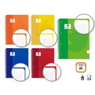 Golden Extra Cuaderno Espiral A4 80 Hojas 90grs Cuadricula 5x5 - Hojas Microperforadas con Banda de Color - Tapa Extradura Forr