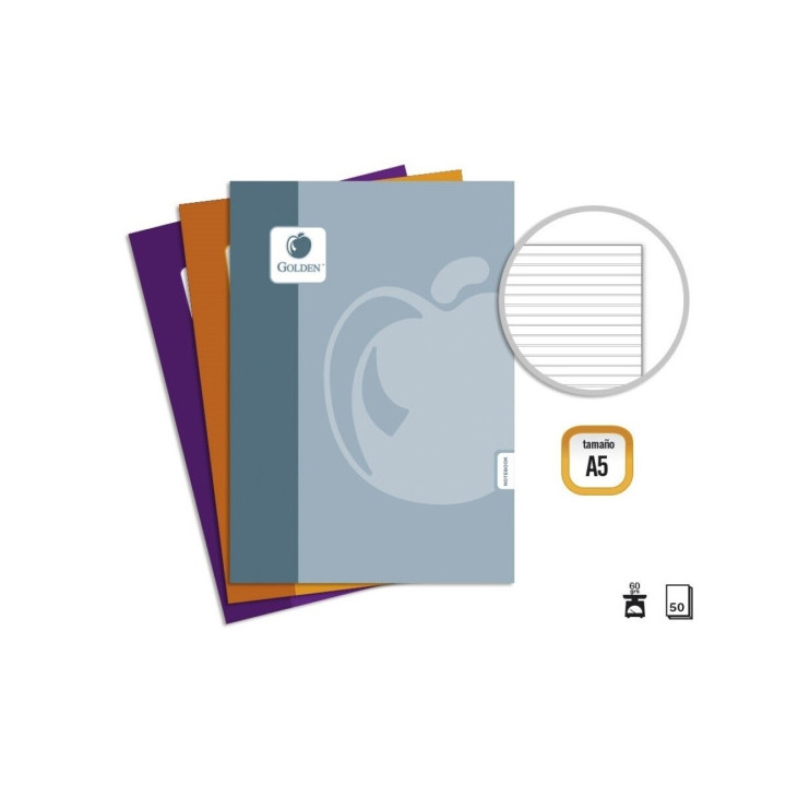 Golden Basic Pack de 10 Libretas Grapadas A5 50 Hojas 60grs Pautada 3.5 - Colores Surtidos