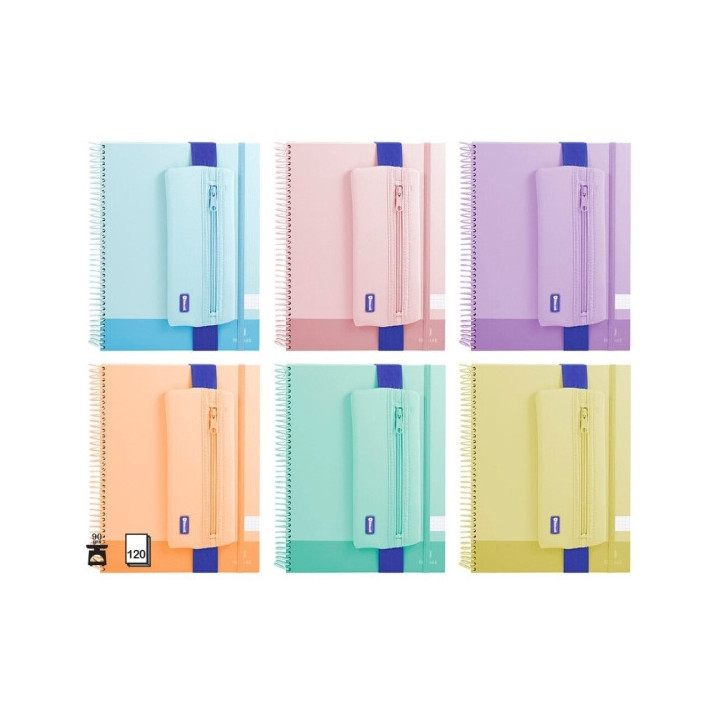 Bismark Pack de Cuaderno Espiral A4 120 Hojas 90grs Cuadricula 5x5 + Portatodo de Neopreno - Hojas Microperforadas - Colores Pa