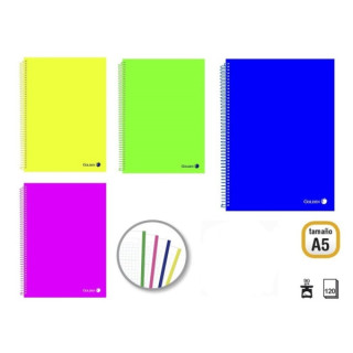 Golden Pack de 8 Cuadernos A5 120 Hojas 90gr Cuadricula 5x5 - Hojas Microperforadas con Banda de Color y 2 Taladros - Tapa Poli