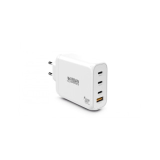 Urban Factory Powee Cargador USB-C GaN de 100W - 3 Puertos USB-C de 65W + 1 Puerto USB-A de 18W - Carga Rapida - Color Blanco