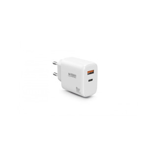 Urban Factory Powee Cargador USB-C GaN de 65W - 1 Puerto USB-C de 45W + 1 Puerto USB-A de 18W - Carga Rapida - Color Blanco