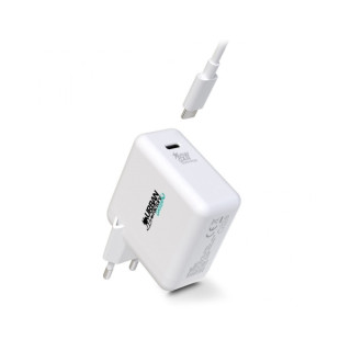 Urban Factory Cyclee Cargador de Pared USB-C GaN de 65W - Diseño Ecologico - Cable USB-C/USB-C de 2m - Color Blanco