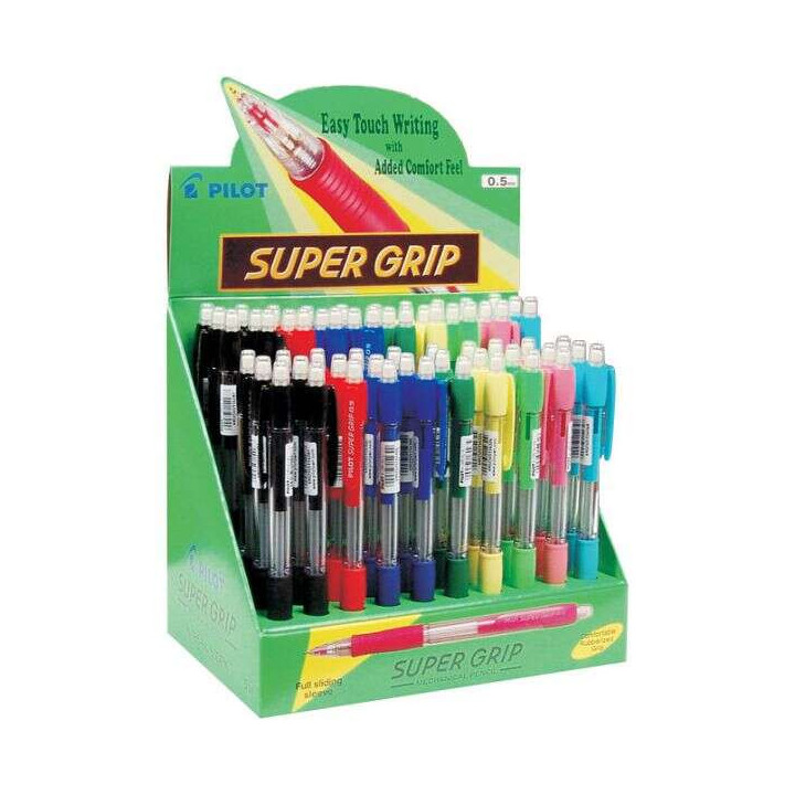 Pilot SuperGrip H185 Expositor de 60 Portaminas - Trazo 0.5mm - Mina HB - Colores Surtidos