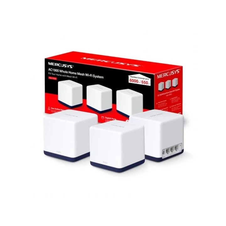 Mercusys H50G Sistema Wi-Fi Mesh AC1900 - 3 Unidades Halo - Cobertura hasta 550 m² - Roaming sin Interrupciones