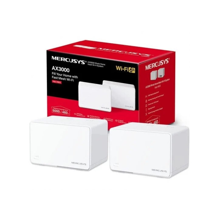 Mercusys H80X Sistema Wi-Fi 6 Mesh AX3000 Doble Banda - 2 Unidades Halo - Cobertura hasta 650 m² - 3 Puertos Gigabit por Unida
