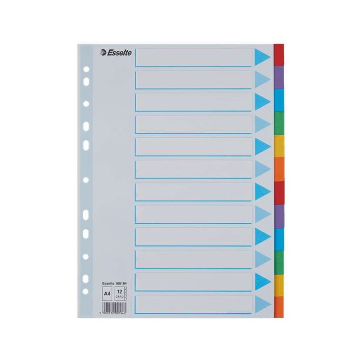 Esselte Separadores 12 Posiciones - Multitaladro - 6 Colores - Carton - Tamaño A4