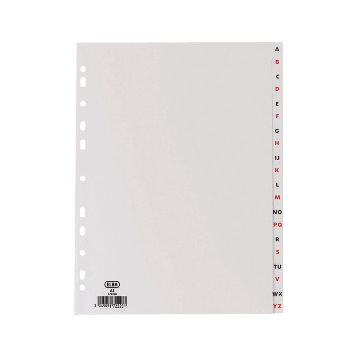 Elba Indice Alfabetico A4 20 Posiciones - Resistente Plastico de 120 Micras - Tamaño A4 - Color Gris