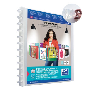 Oxford Polyvision Variozip A4+ Carpeta de 20 Fundas Removibles - Tapa de Plastico Personalizable - Organizacion y Proteccion pa