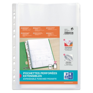 Oxford Pack de 10 Fundas Multitaladro A4 con Fuelle - Gran Capacidad - Polipropileno 200µ - Acabado Cristal