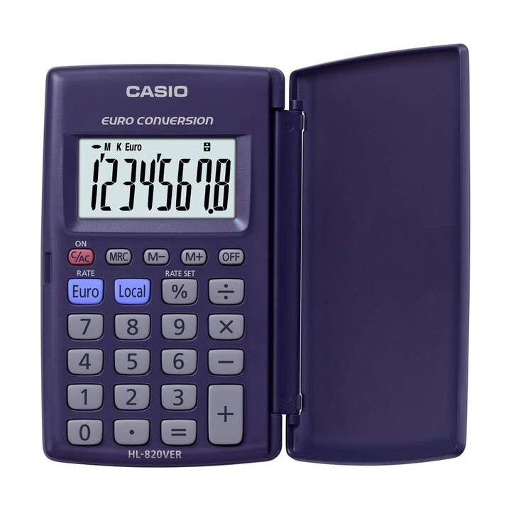 Casio HL820VER Calculadora con Tapa - Funcion Conversor de Euros - Pantalla LCD de 8 Digitos - Color Azul