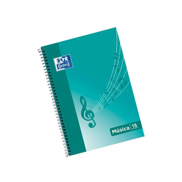 Oxford Cuaderno de Musica Espiral Formato Folio 20 Hojas - 15 Pentagramas Interlineado de 2mm - Tapa Blanda - Color Ice Mint