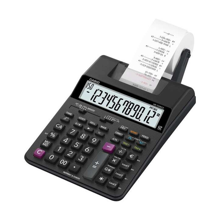Casio HR150RCE Calculadora Impresora de Sobremesa - Pantalla de 12 Digitos - Anchura del Papel 58mm - Imprime Hora y Fecha - Al