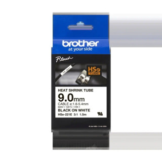 Brother HSe221E Cinta Tubo Termorretractil Original de Etiquetas para Cables - Texto negro sobre fondo blanco - Ancho 9mm x 1.5