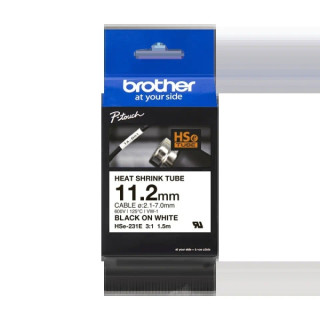 Brother HSe231E Cinta Tubo Termorretractil Original de Etiquetas para Cables - Texto negro sobre fondo blanco - Ancho 11.2mm x