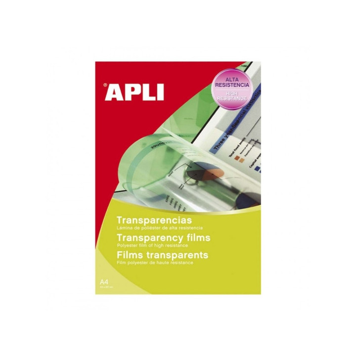 Apli Pack de 100 Transparencias de PVC A4 120 µm - Alta calidad de reproduccion - Gran claridad - Secado rapido - Alta Resiste