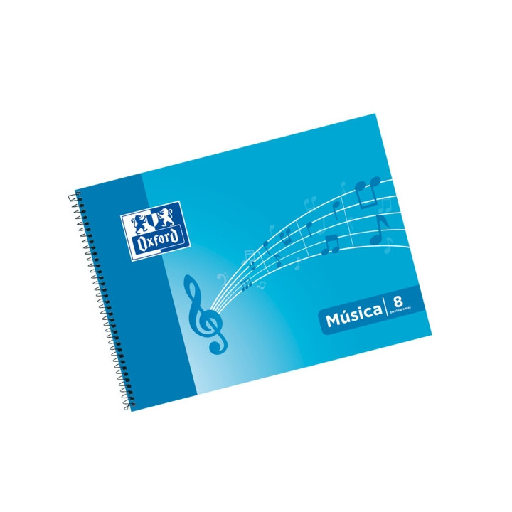 Oxford Cuaderno de Musica Espiral Formato 4º Apaisado 20 Hojas - 8 Pentagramas Interlineado de 2mm - Tapa Blanda - Color Azul