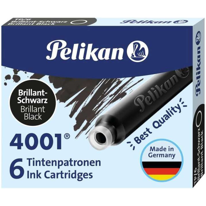 Pelikan 4001 TP/6 Pack de 6 Cartuchos - Tinta de Alta Calidad - Compatible con Plumas Estilograficas - Color Negro
