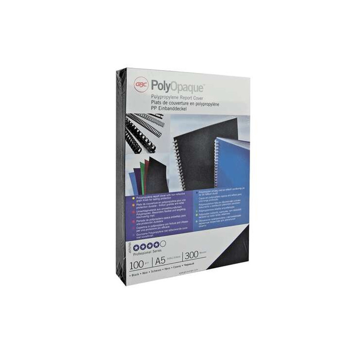 GBC PolyOpaque Pack de 100 Portadas de Encuadernar A4 - 300 Micras - Color Negro