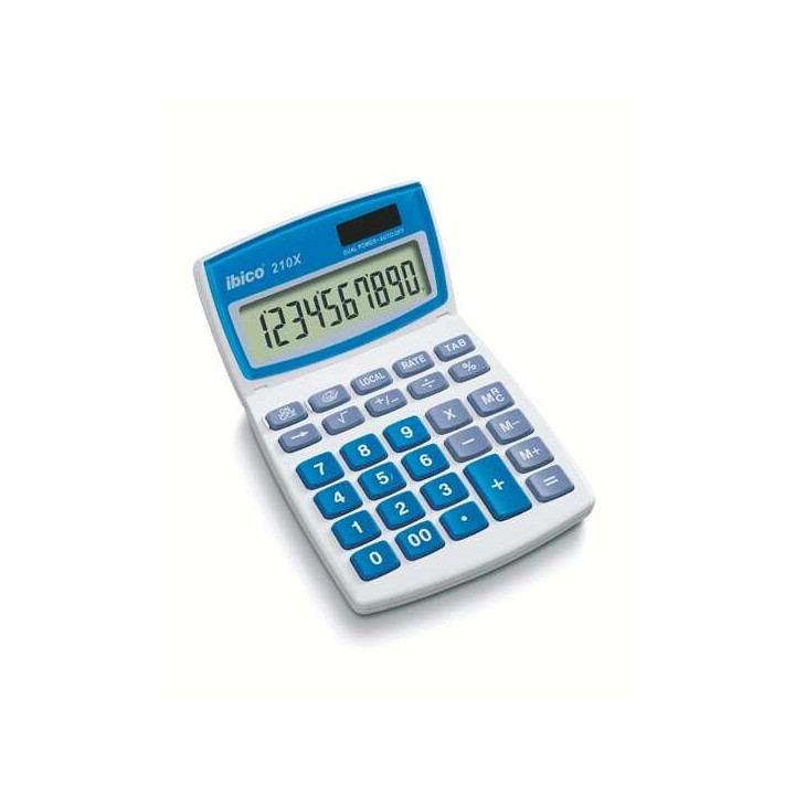 Ibico 210X Calculadora de Sobremesa 10 Digitos - Pantalla LCD Inclinable Ajustable - Teclas Grandes - Color Blanco/Azul