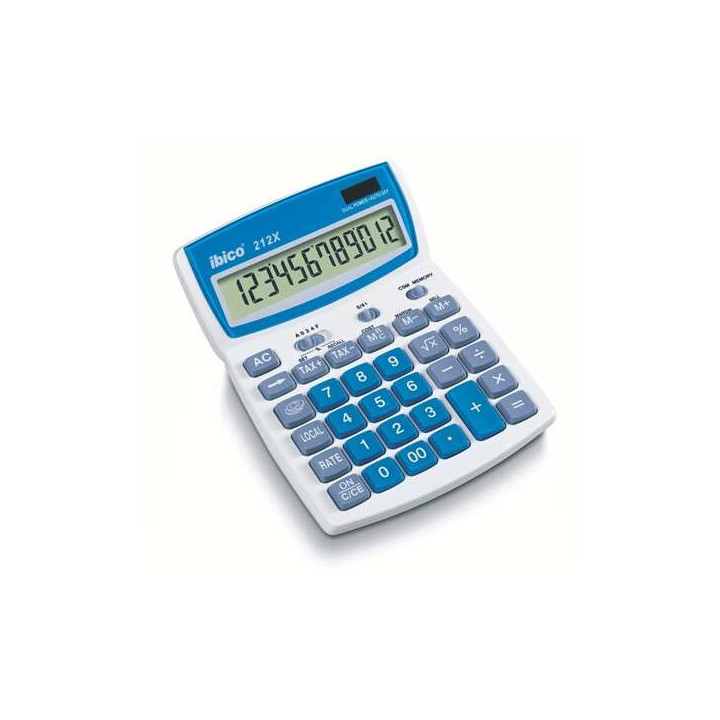 Ibico 212X Calculadora de Sobremesa Pantalla LCD de 12 Digitos Inclinable - Teclas de Relieve - Funcion Impuestos y Redondeo -
