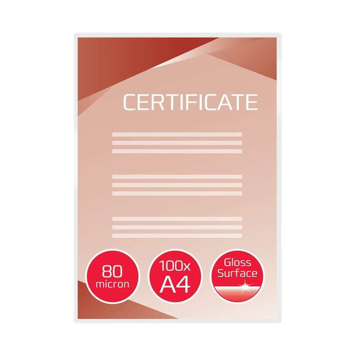 GBC Pack de 100 Carteras Plastificacion A4 con Brillo - Alta Calidad - Larga Duracion - 80 Micras - Transparente