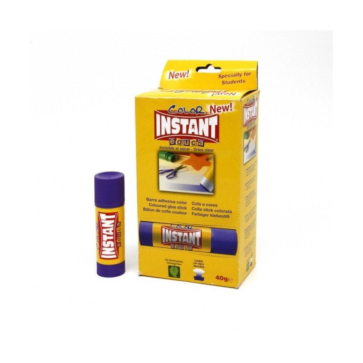 Instant Color Educa Barra de Pegamento 40grs - Apto para Uso Infantil y/o Domestico - Lavable - Sin Disolventes - Color Lila