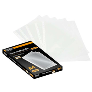 Ingraf Pack de 100 Fundas Multitaladro A4 Transparentes 70 Micras - Acabado en Cristal