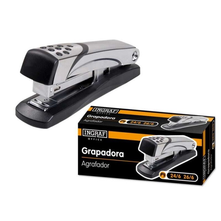 Ingraf Grapadora N5 Metalica - Cuerpo Metalico con Adornos en Plastico - Recubrimiento de Goma Antideslizante - Compatible con