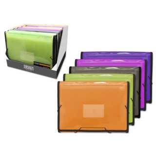 Ingraf Expositor con 10 Carpetas Frame Fuelle 13 Departamentos Tamaño A4 - Polipropileno Translucido - Cierre con Gomas - Colo