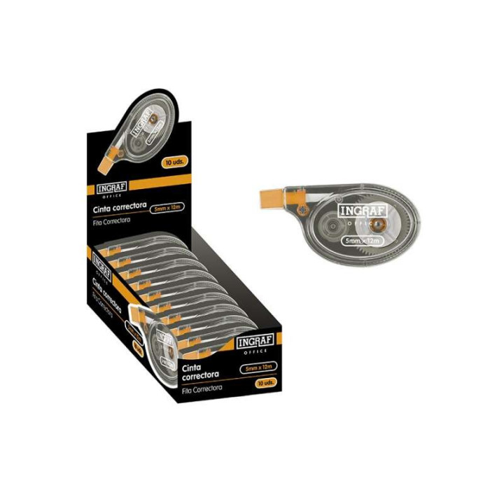 Ingraf Cinta Correctora en Seco de Alta Calidad 5mmx12m - Aplicacion Lateral - Corrige Rapidamente - Escriba al Instante - No M