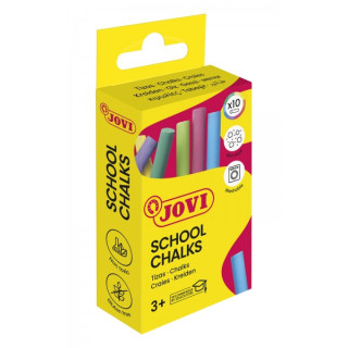 Jovi School Chalks Caja de 10 Tizas - Compactas - sin Polvo - Materias Primas Naturales - Trazos Nitidos - Faciles de Borrar -